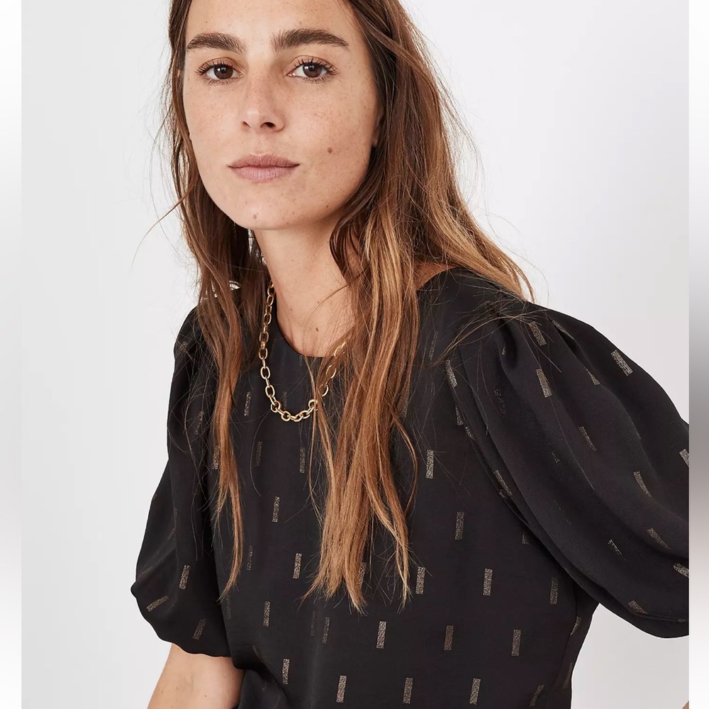 Madewell Metallic Jacquard Puff Sleeve Top - Picture 2 of 16